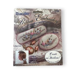 Bucilla Ribbon Embroidery Kit Brooch & Barrette Set Floral Fantasy 41005 New Vtg